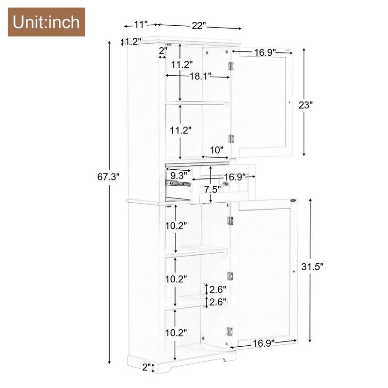 Tall Bathroom Storage Cabinet, Freestanding Storage Cabinet with Drawer and Adjustable Shelf, MDF Board with Painted Finish