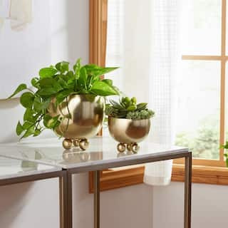 Metal Planters Modern Sleek Decorative Footed Bowl Design (Set of 2) - 10.5" x 10.5" x 9.25"
