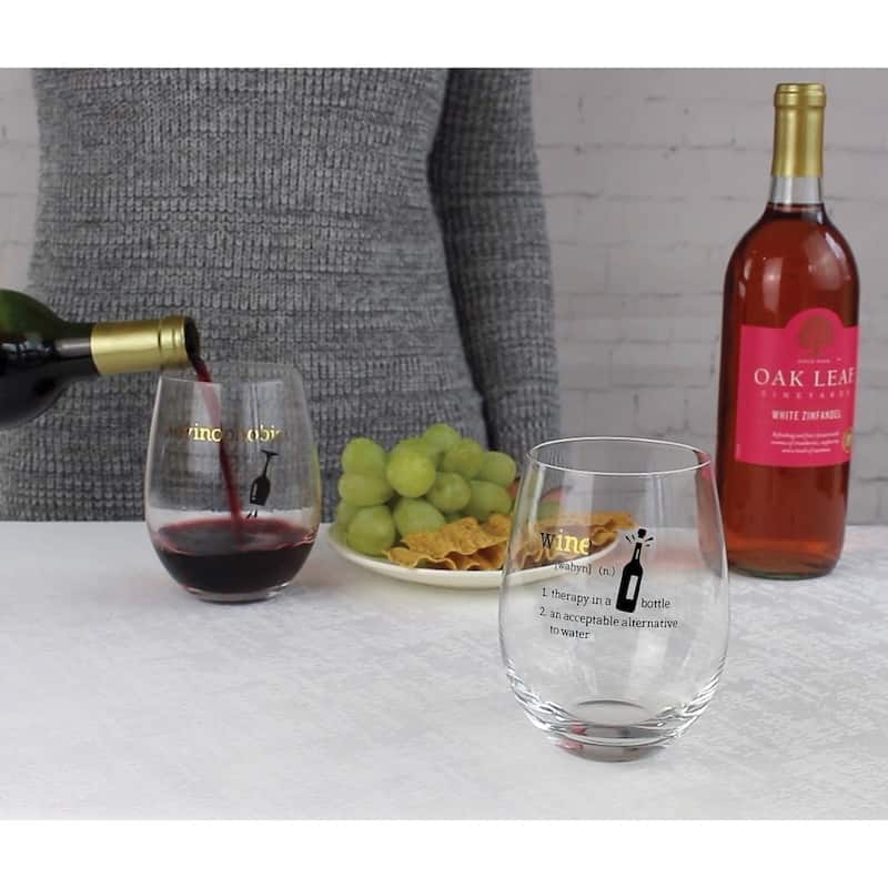 Curata Lillian Rose Wine Definitions Set of 2 Stemless Wine Glasses with Assorted Sayings