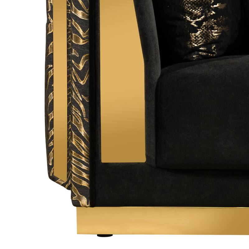 Furniture of America Ospray Glam 2-Piece Black Velvet Upholstered Zebra Print Sofa Set