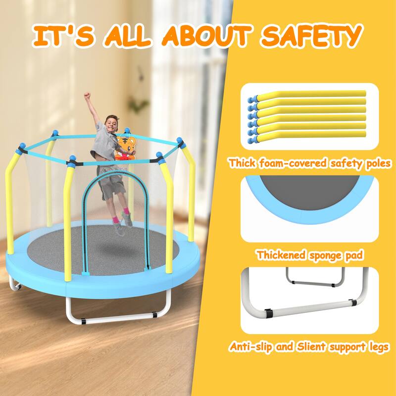 55-inch Trampoline for Kids Indoor & Outdoor Small Toddler Trampoline with Basketball Hoop