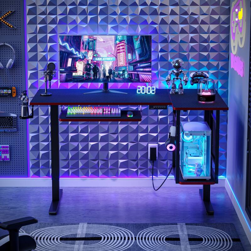 57 inch Electric Standing Desk Adjustable Height L Shaped Desk with Keyboard Tray and Host Shelf