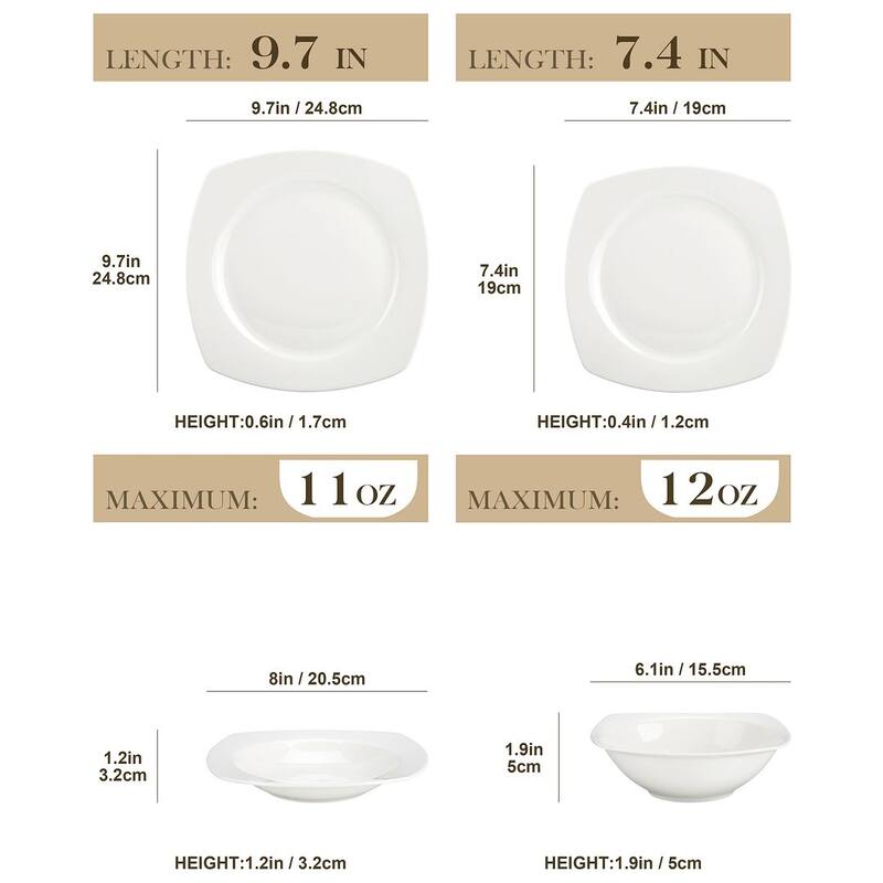 MALACASA 16-Piece New Bone China Dinnerware Set, Service for 4