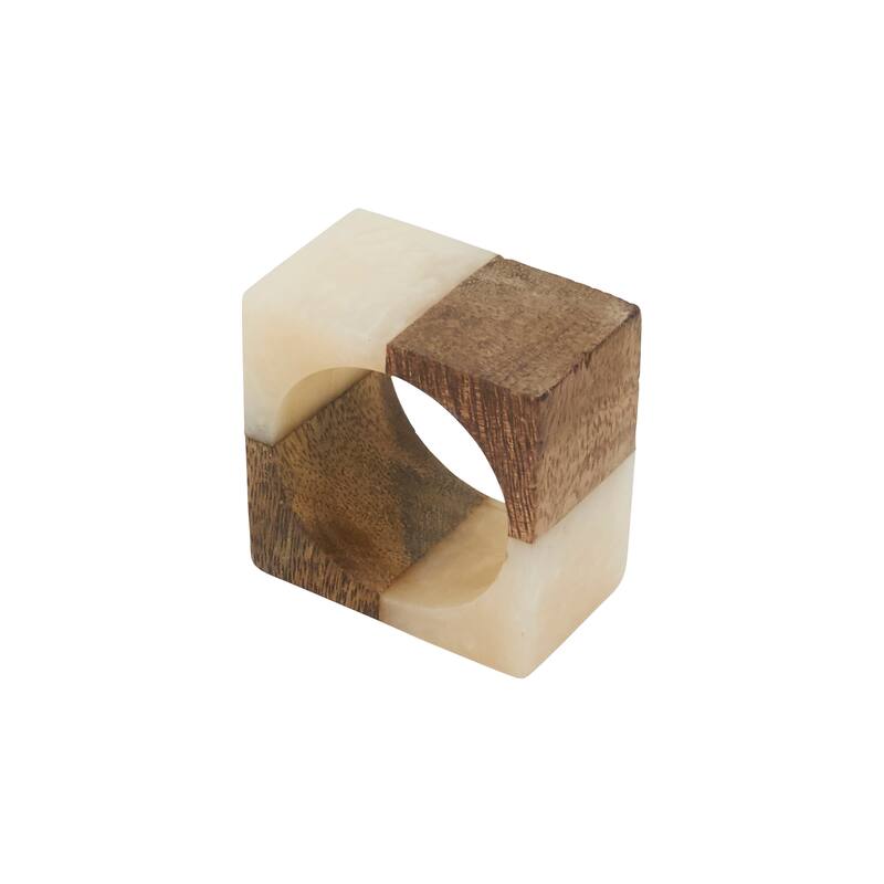 Wooden Fusion Resin Napkin Ring (Set of 4) - Ivory - Set of 4