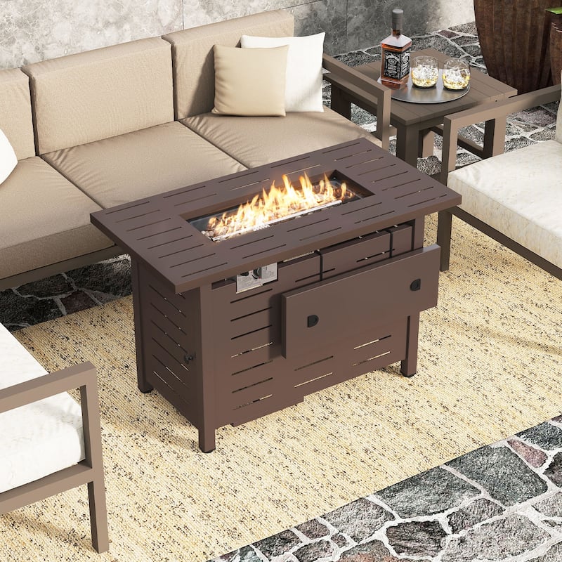 40 Inch Outdoor Propane Fire Pit Rectangle Gas Fire Table with Lava Rocks - 40" x 20" x 25" (L x W x H)
