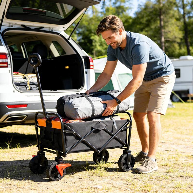 Anmytek Orange Black Mini Folding Brake Wagon Garden Shopping Beach Cart