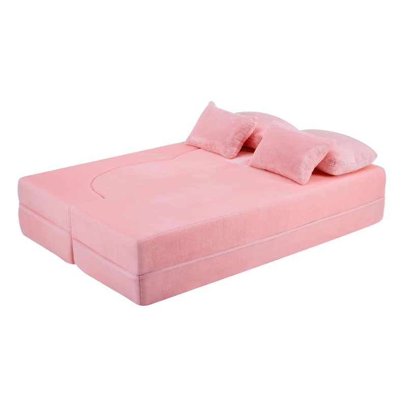 Folding Plush Futon Loveseat Couch Converts into Sleeper Sofa Bed or Yoga Mattress, High-Density Foam Queen Size Floor Bed