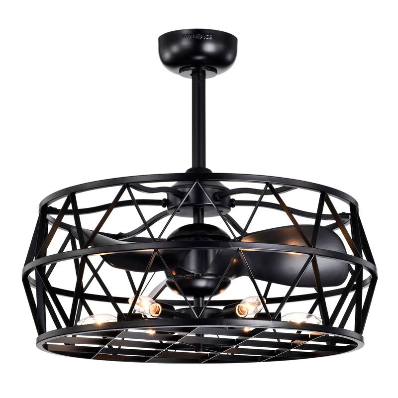 Loredana 26 Inch Industrial-Contemporary Style Matte Black Oil-rubbed Finish Ceiling Lighted Fandelier with Remote