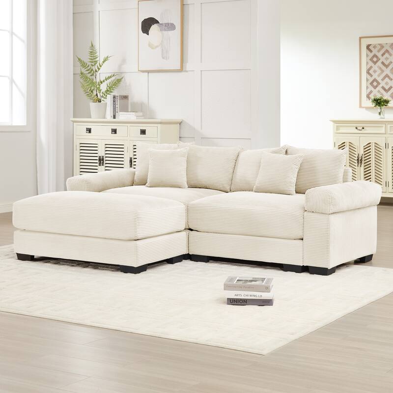 GDFStudio - Corduroy 2-Seater 92" Cloud Modular Sectional Couch with Ottoman