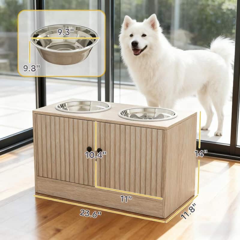Elevated Dog Bowls with Storage Cabinet