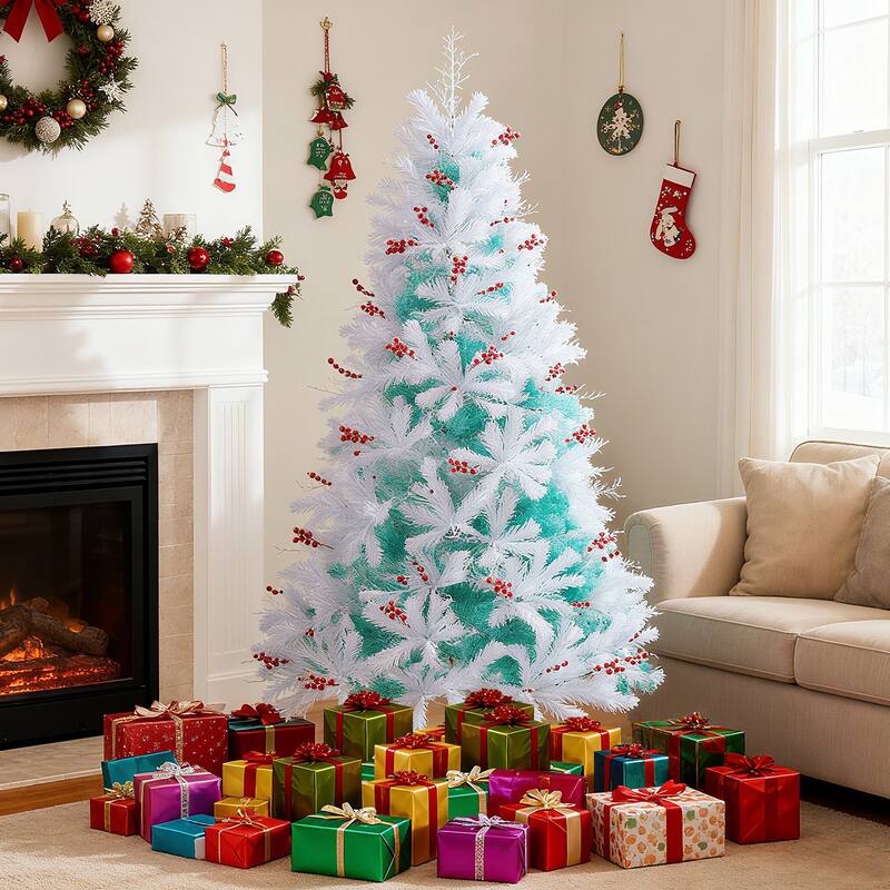 Costway 6 FT Pre-lit Artificial Christmas Tree with 599 Branch Tips & - Peacock Blue & White