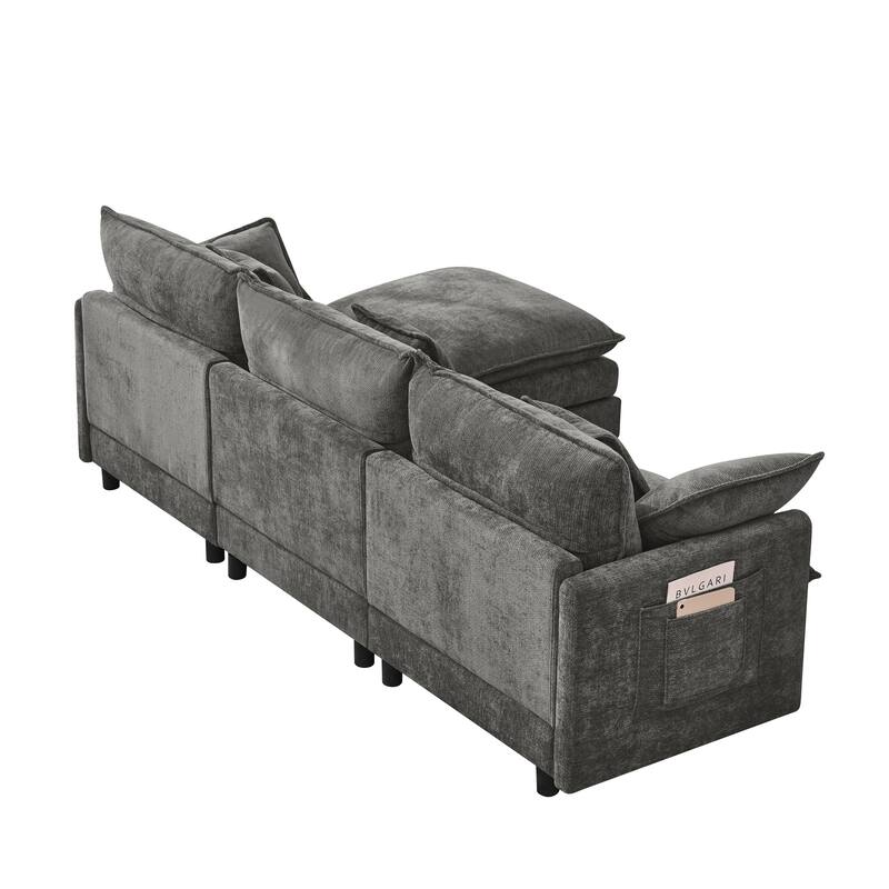 L-Shaped Modular Sectional Sofa with Movable Storage Ottoman, Comfy Cashmere Deep Seat Cloud Couch, Lounge Sofa with Pillows