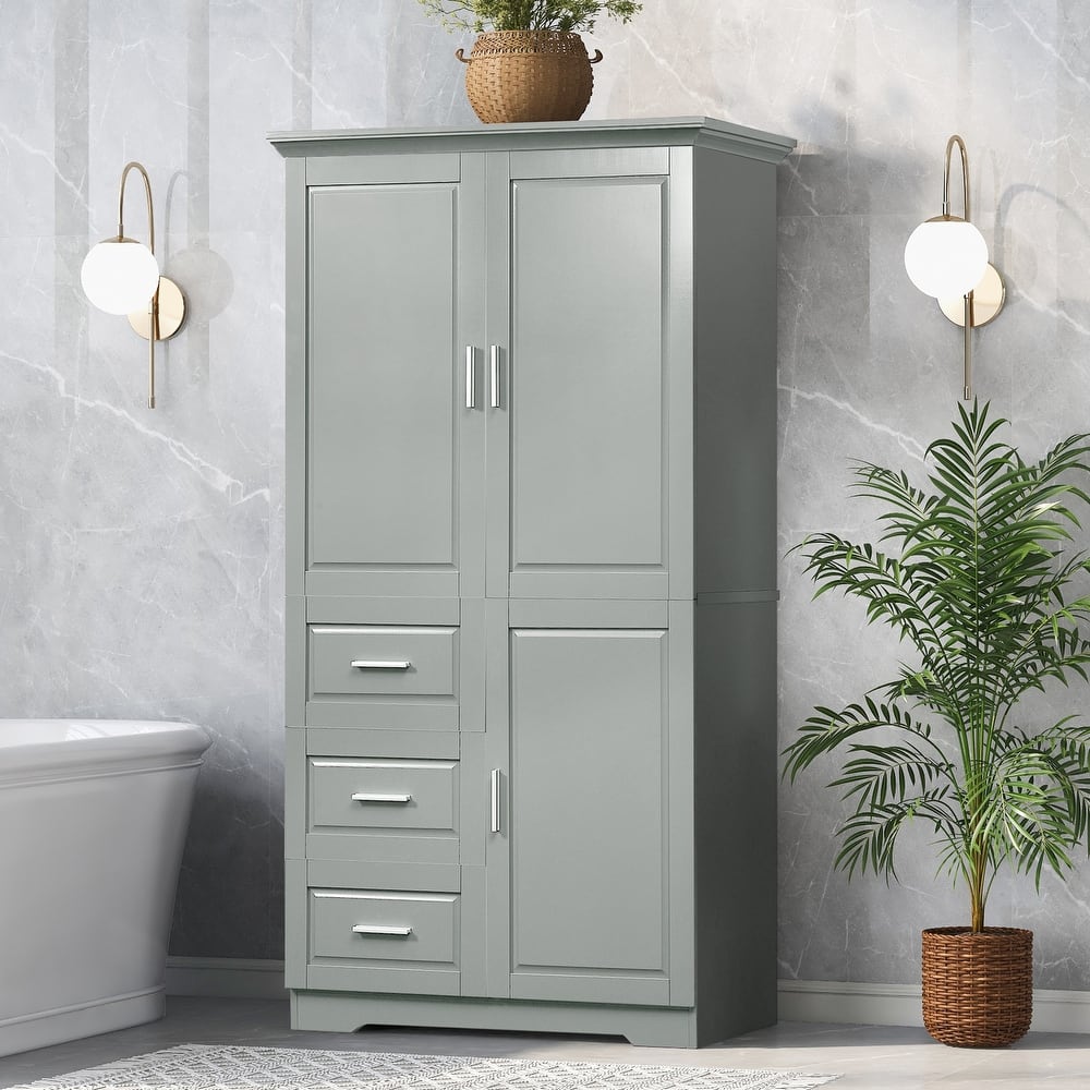 Roomfitters Tall and Wide Storage Cabinet with 3 Drawers and Doors for Bathroom or Office Freestanding Unit