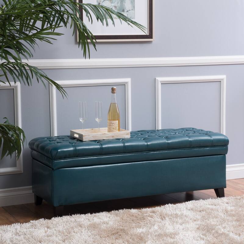 Hastings Tufted Faux Leather Storage Ottoman by Christopher Knight Home - Teal