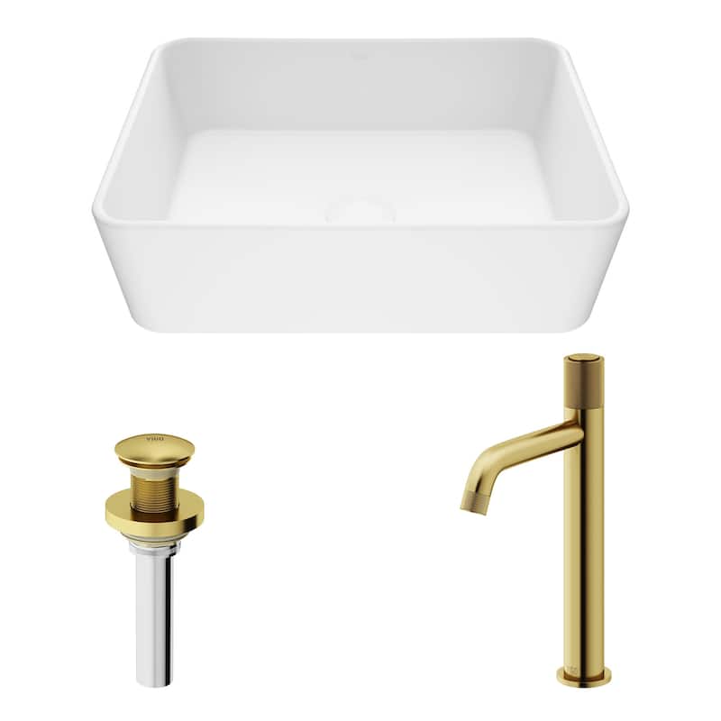 VIGO Marigold 18"L x 14"W MatteStone Vessel Sink and Apollo 12"H Faucet Set