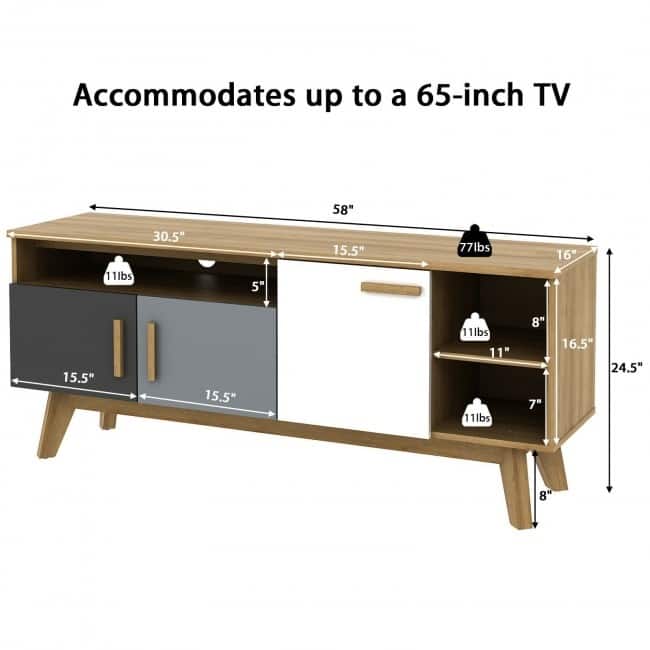 65 Inch TV Stand Entertainment Center Console with Adjustable Shelf - 58" x 16" x 24.5"