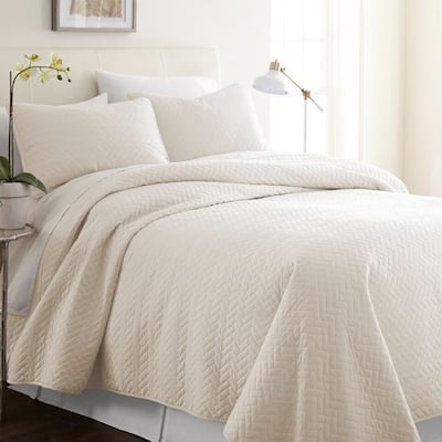 3pc King/Cal King Quilted Coverlet Set Softest Herring Ivory