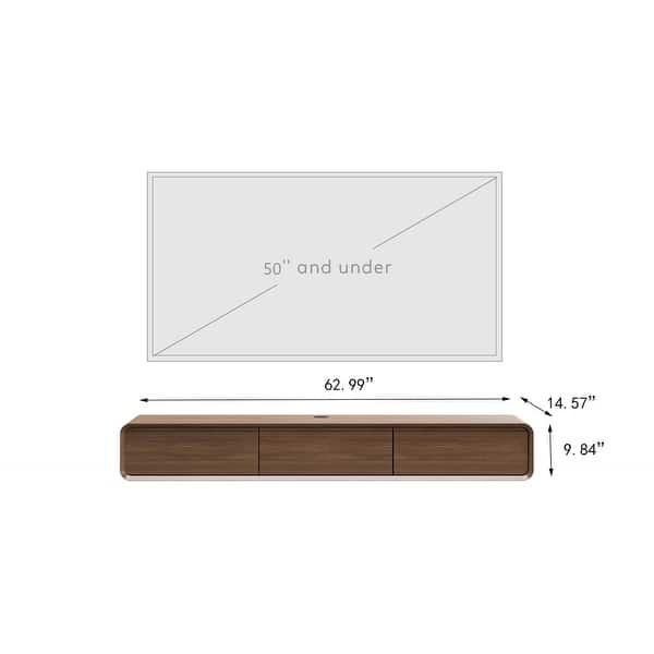 dimension image slide 0 of 12, Floating Modern TV Stand for Living Room, Wall-Mounted Entertainment Center with Storage Drawers, Solid Wood, Fully-Assembled