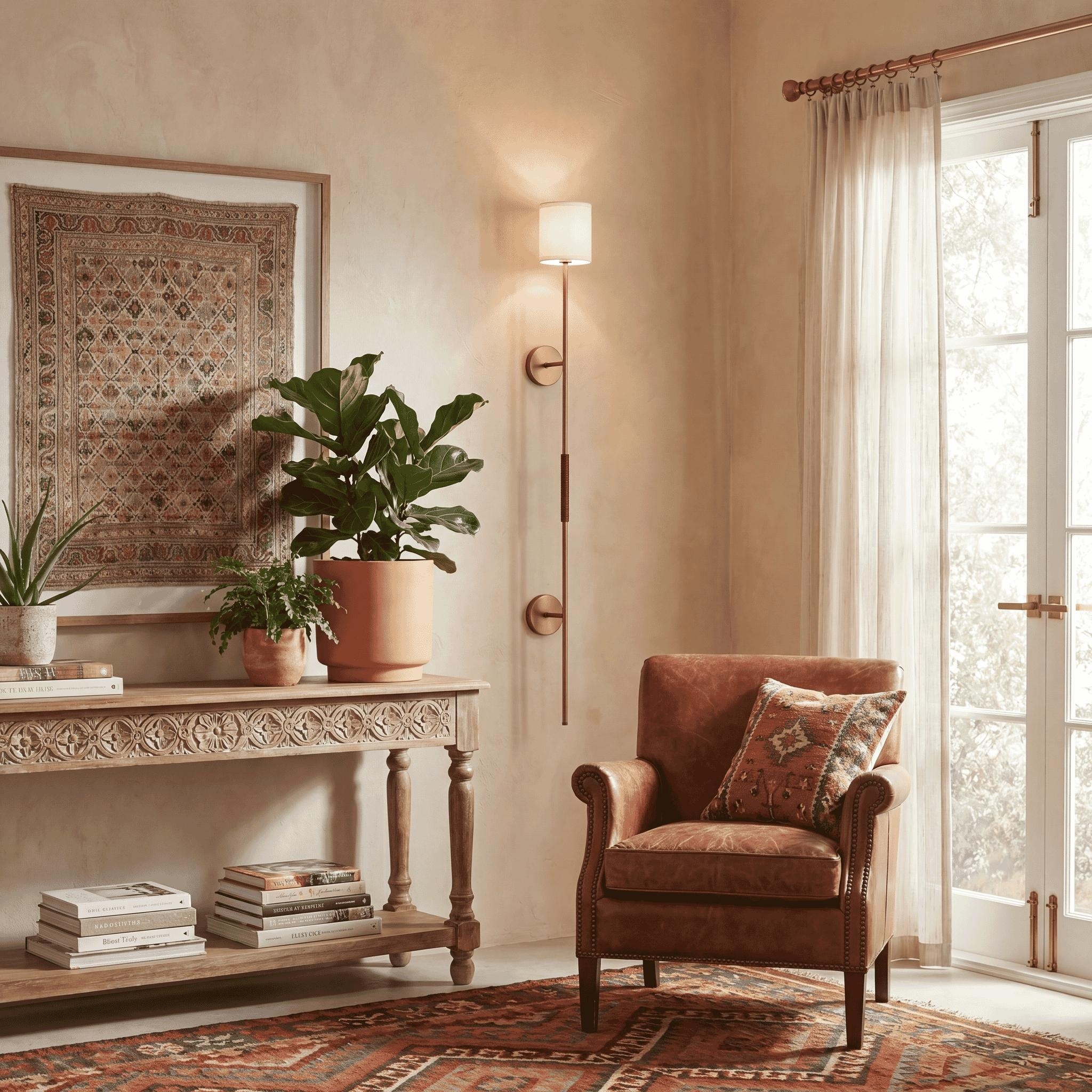 Trade Winds Nico 1-Light Wall Sconce in Natural Brass with Leather Accent
