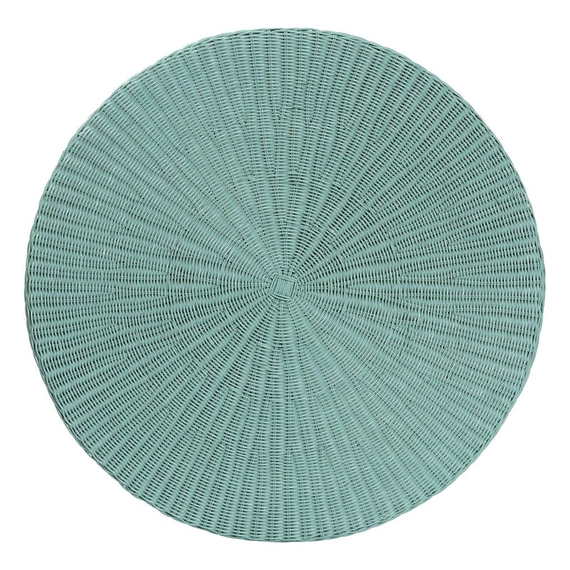 Palm Scalloped Rattan Coffee Table - Handwoven Wicker Round Accent Table for Living Room Patio or Sunroom, Coastal Style