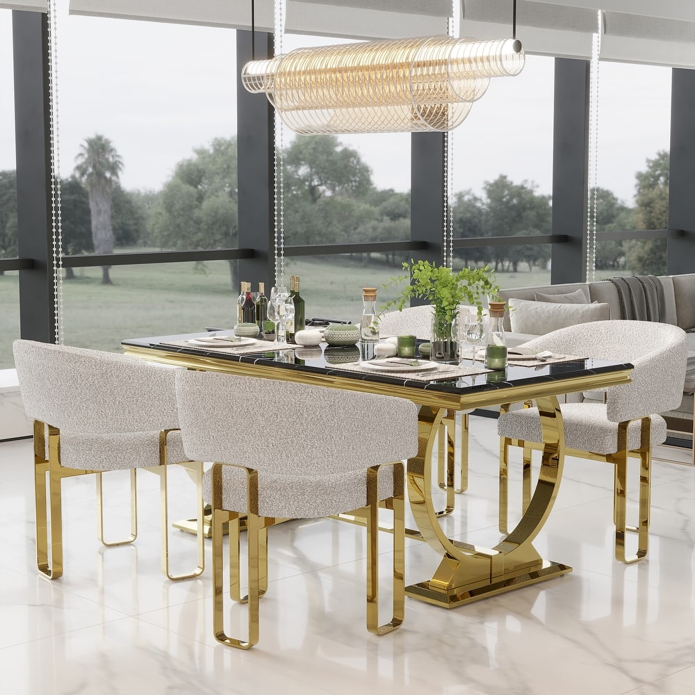 Luxurious Dining Room Table Set with Velvet Dining Chairs