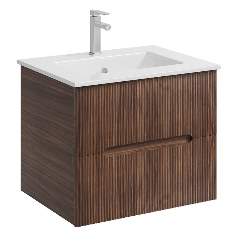 EROMMY 24/30 Inch Floating Bathroom Vanity with Sink, Modern Sink Cabinet with 2 Drawers and Soft-Close Design.
