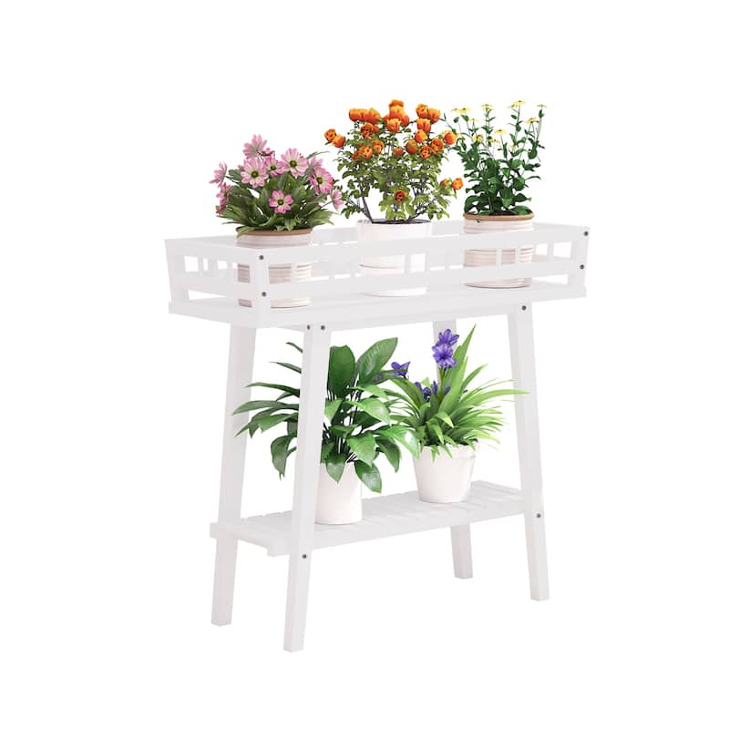 2 Tier Wood Plant Stand Flower Shelf Indoor Outdoor Narrow Table White - 29" L x 10.6" W x 27.2" H