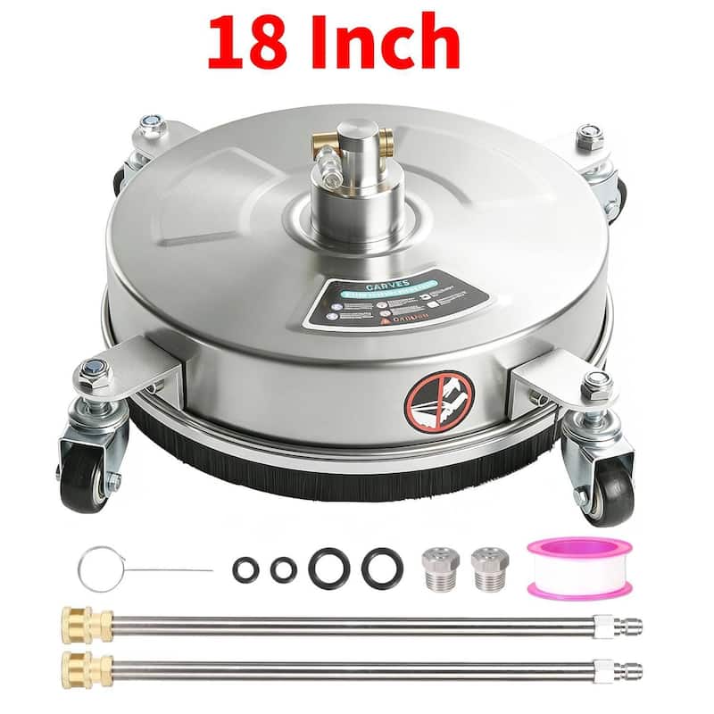 18" Pressure Washer Surface Cleaner with 4 Wheels for Patio, Sidewalk, Deck and Driveways - Silver