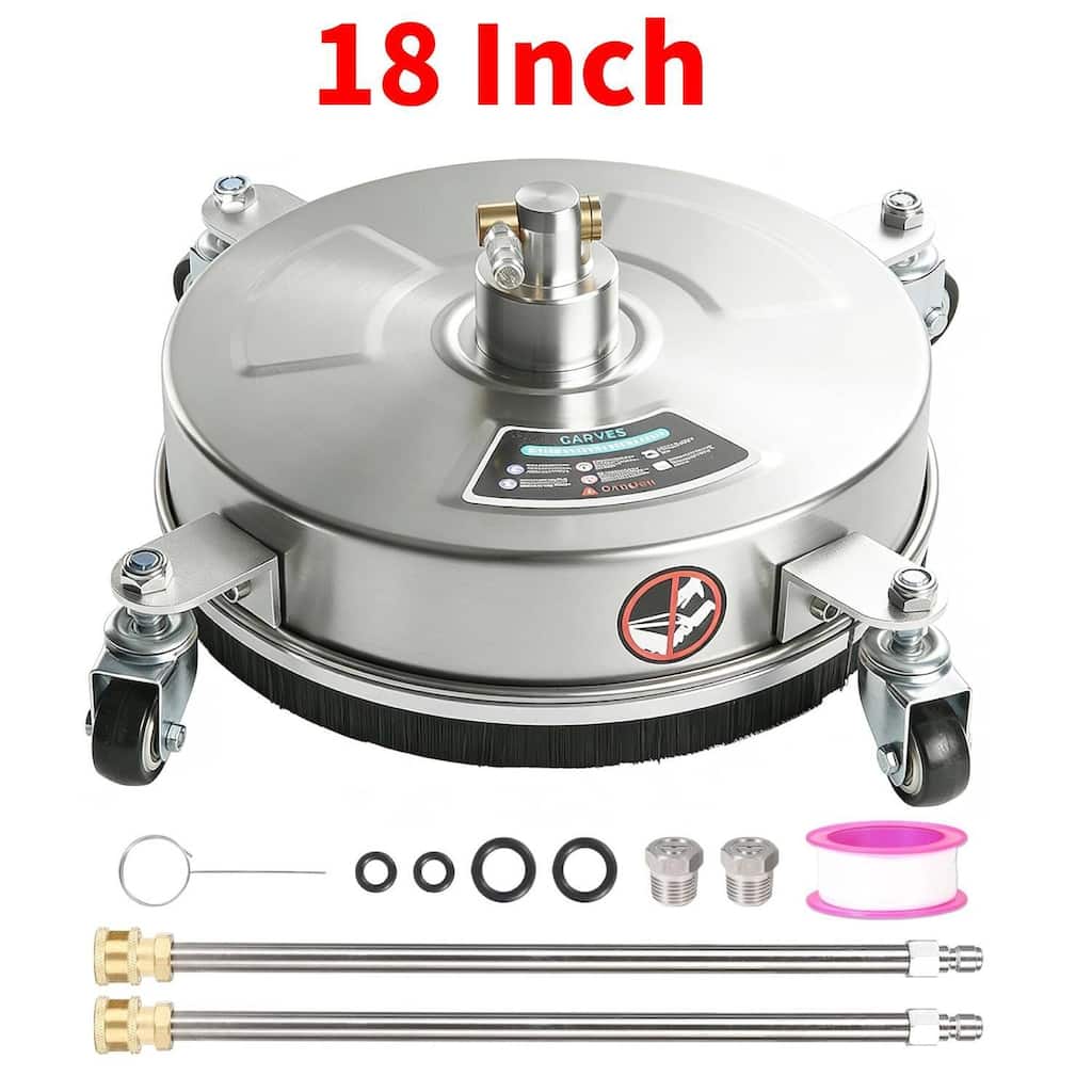 18" Pressure Washer Surface Cleaner with 4 Wheels for Patio, Sidewalk, Deck and Driveways