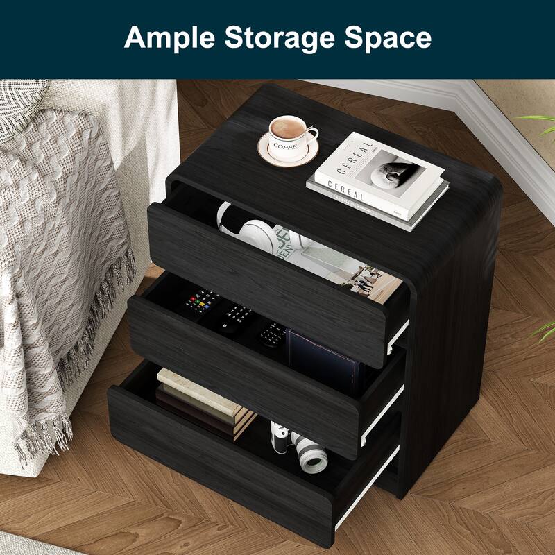 Modern Storage 3-Drawer Nightstand Set of 2 for Bedroom, Nursery, Living Room