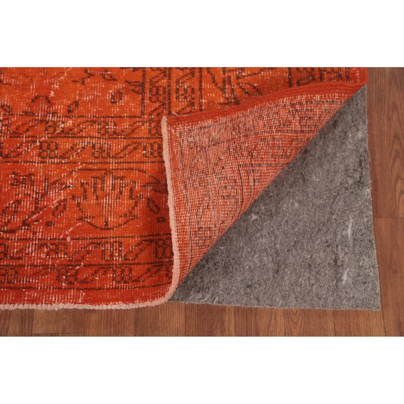 Over-Dyed Orange Anatolian Turkish Vintage Rug Handmade Wool Carpet - 7'7" x 10'8"