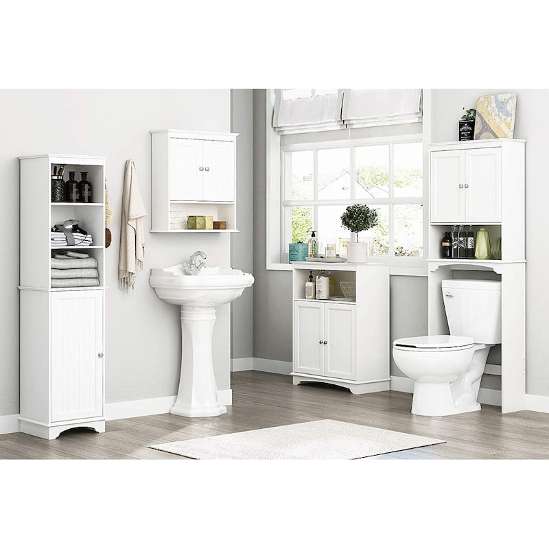 Spirich-3 Tier Bathroom Cabinet Shelves Wooden,Bathroom Storage with door,White