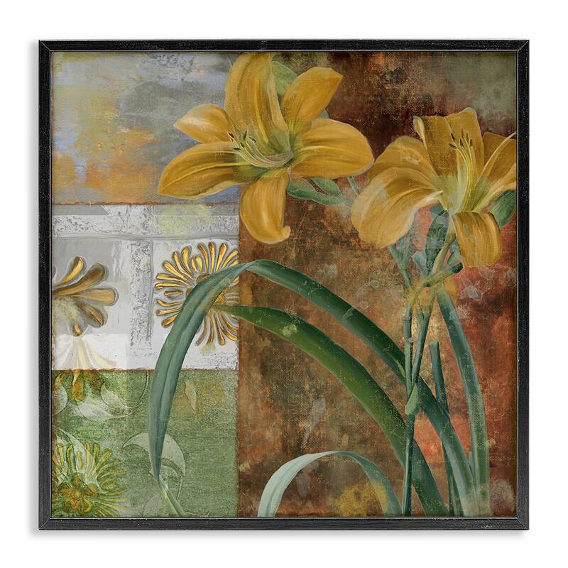 Stupell Yellow Lilies on Vintage Tile Framed Giclee Art Design By Sasha - 17 x 17 - Black