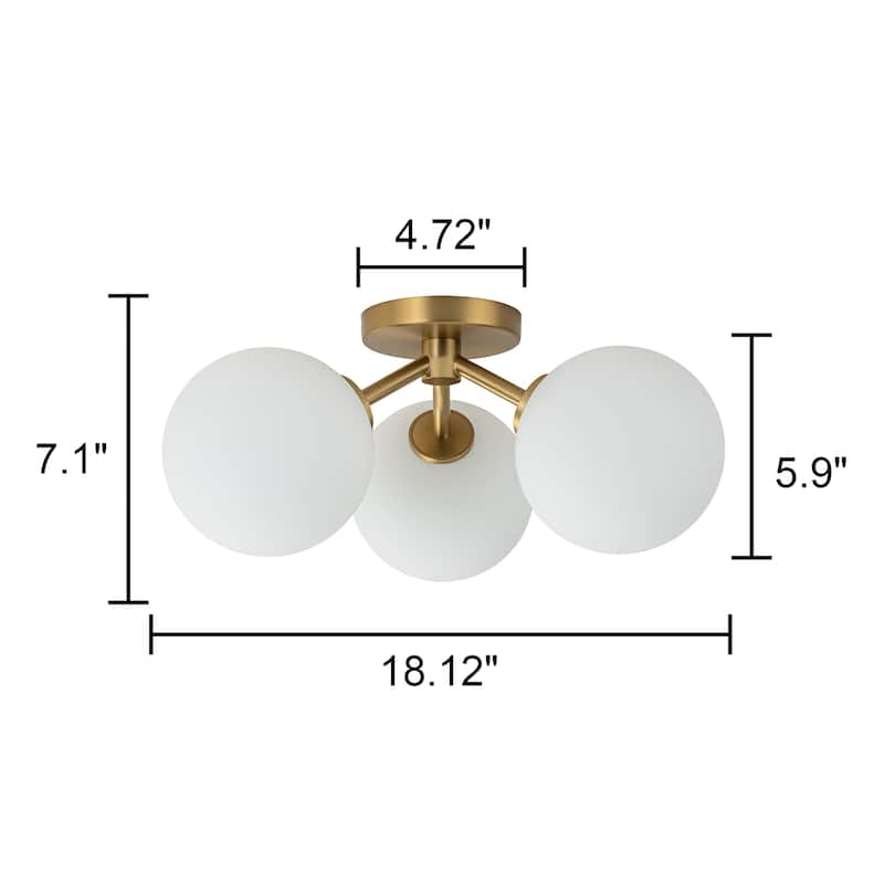Modern 3-Light 18" W Semi Flush Mount With Opal Glass Shade