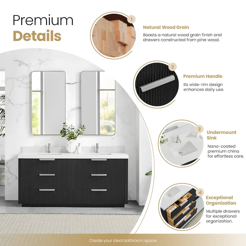 Santarem Double Vanity with Pure White Quartz Stone Top without Mirror