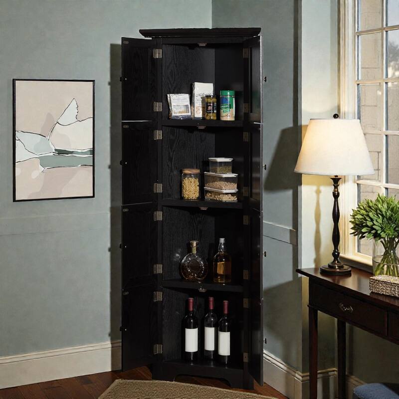 72 Inch Corner Kitchen Pantry Cabinet with 8 Doors, 4-Tier Tall Storage Cabinet for Living Room, Bathroom, Farmhouse Style