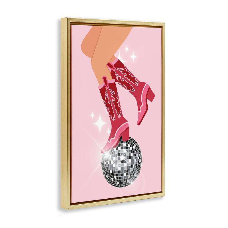 Stupell Balancing Disco Cowgirl Framed Floater Canvas Wall Art Design By LSR Design Studio