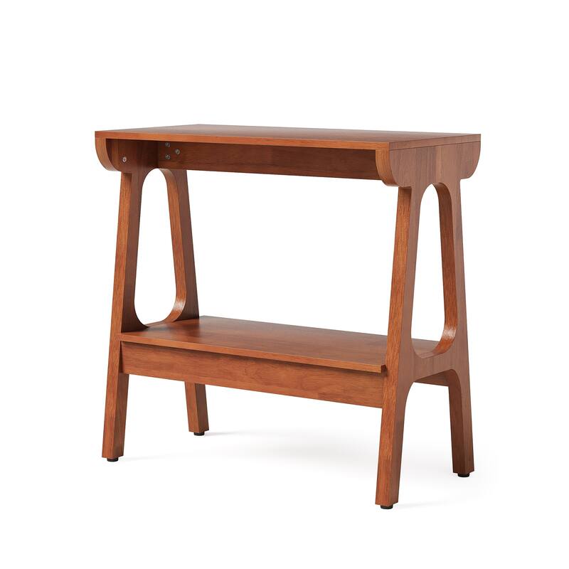 Solid Wood Narrow End Table with Storage Shelf, Sofa Couch Side Table Tall Nightstand, Living Room Bedroom Accent Snack Table