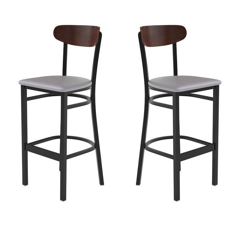Commercial Metal Barstool with Wood Seat and Boomerang Back