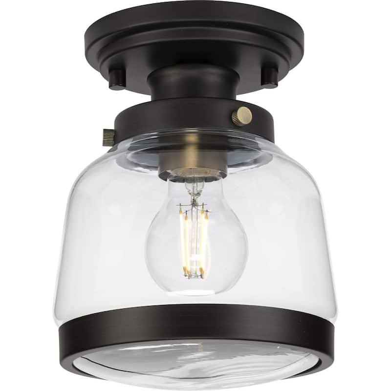 Judson Collection 8" One-Light Farmhouse Antique Bronze Clear Glass Semi-Flush Mount Light - 6.5 in x 8 in x 8 in - 6.5 in x 8 in x 8 in