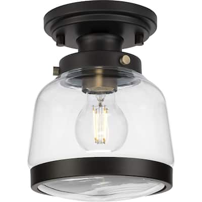 Judson Collection 8" One-Light Farmhouse Antique Bronze Clear Glass Semi-Flush Mount Light - 6.5 in x 8 in x 8 in