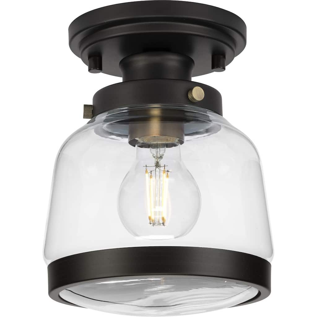 Judson Collection 8" One-Light Farmhouse Antique Bronze Clear Glass Semi-Flush Mount Light - 6.5 in x 8 in x 8 in