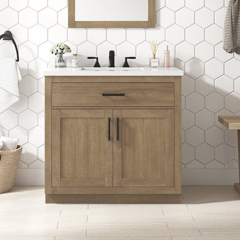 OVE Decors Bailey Bathroom Vanity with Power Bar - 36" - Driftwood Oak