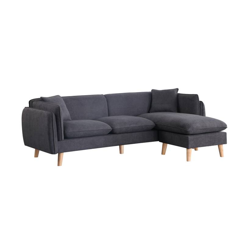 Maci 87 Inch Sectional Sofa, Reversible Chaise, Dark Gray Fabric, Wood Legs - Grey