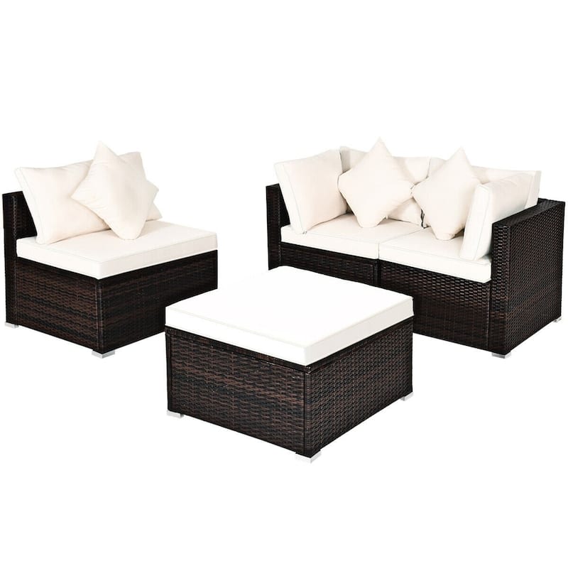 4 Pieces Patio Rattan Furniture Set with Removable Cushions and Pillows - Corner Sofa: 29" x 29" x 25"