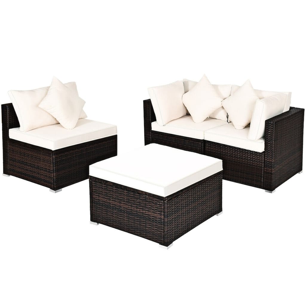 4 Pieces Patio Rattan Furniture Set with Removable Cushions and Pillows - Corner Sofa: 29" x 29" x 25"