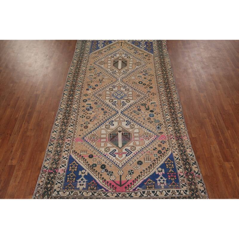 Orange Bakhtiari Persian Vintage Area Rug Handmade Wool Carpet - 5'1" x 9'9"