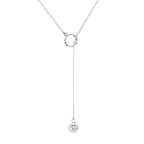 Handmade Elegant White Cubic Zirconia Movable Lariat Sterling Silver Y Necklace (Thailand)