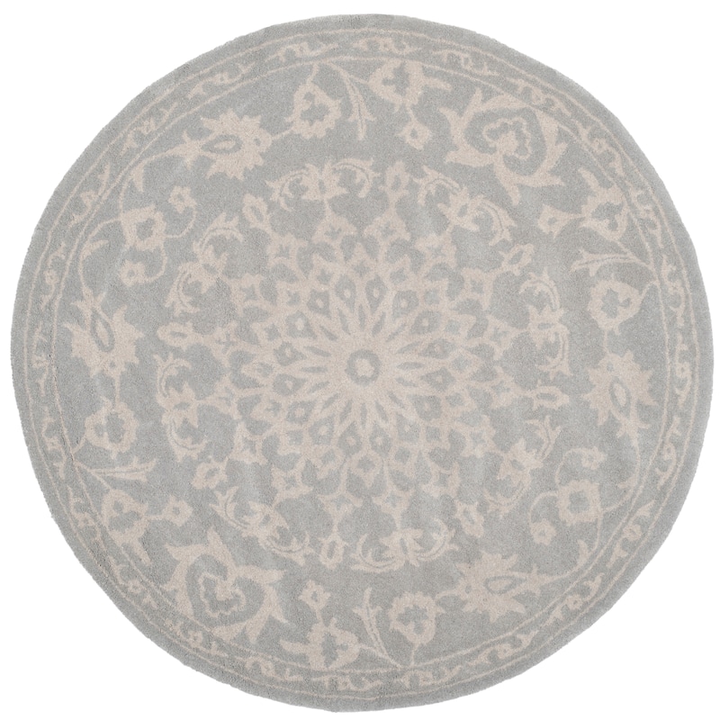SAFAVIEH Handmade Bella Armani Modern Floral Wool Rug - 3' Round - Grey/Silver