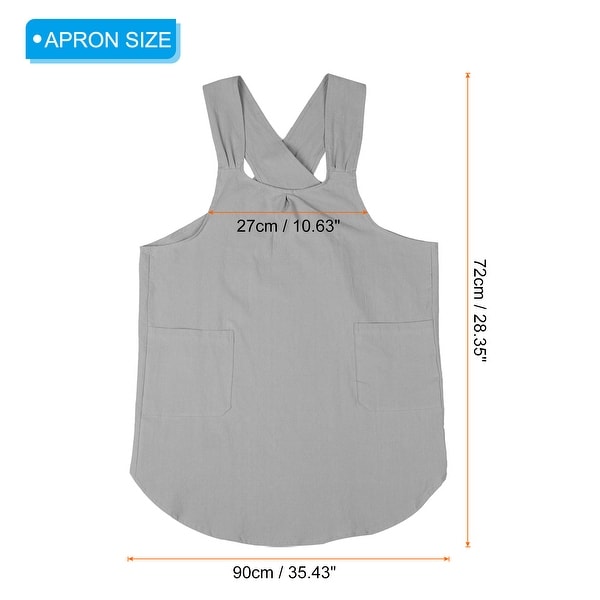 Cotton Linen Apron, Cross Back Aprons with Pockets for Women
